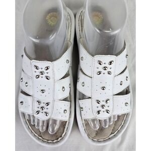 Earth Spirit Gelron 2000 Womens 8‎ Sandals Boulder White Leather Slip On Studded